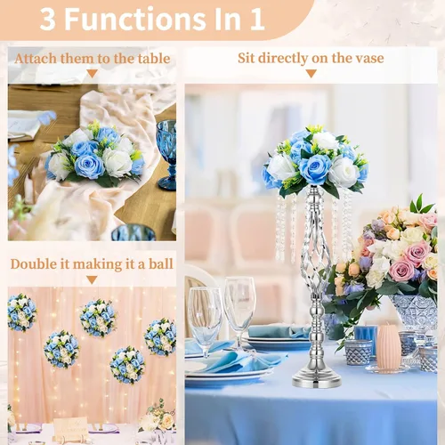 Miniatura 165 de NUPTIO Centros de mesa de flores para mesas de boda: arreglo de bolas de flores artificiales rosa y blanco para bodas, fiestas, 2 piezas de rosas
