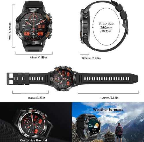 Miniatura 5 de Reloj inteligente militar para hombre (respuesta/llamadas de marcación), rastreador de fitness para iPhone Android, rastreador de actividad de 1.39