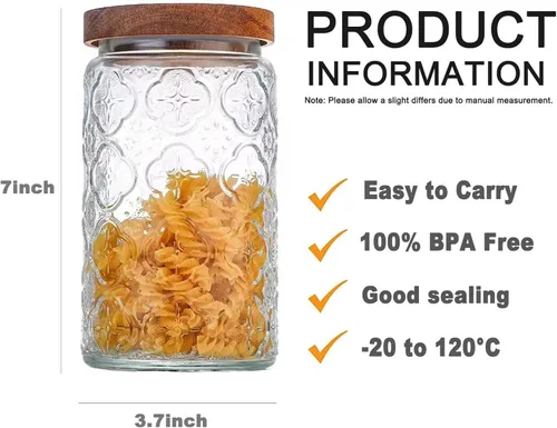 Miniatura 2 de Tarro de almacenamiento de vidrio vintage, recipiente de almacenamiento de alimentos para cocina y despensa con tapa de madera hermética