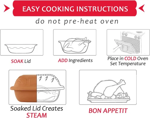 Miniatura 6 de Eurita - Asador de arcilla de 7.2 cuartos de galón, loza antiadherente, sin toxinas, cocina saludable en olla de arcilla, horno holandés de cocina