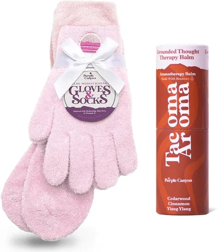 Miniatura 10 de Kit de cuidado de pies con calcetines y guantes hidratantes y bálsamo para talones de Purple Canyon Calcetines y guantes color durazno infundidos