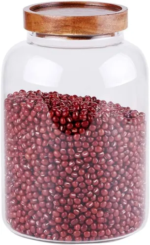 Miniatura 12 de Frascos de almacenamiento de vidrio con tapas herméticas, juego de 2 de 42 onzas líquidas (1250ml) recipiente para café con tapa de madera