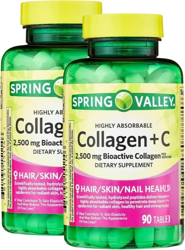 Colágeno de 2500 mg con vitamina C – Píldoras de colágeno hidrolizado, suplemento de péptidos, 90 tabletas, vitaminas diarias de colágeno para el
