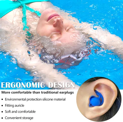 Miniatura 2 de Tapones para los oídos de natación, 3 pares, diseño mejorado de tapones para los oídos impermeables de silicona, reutilizables, suaves