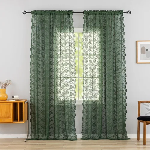 Miniatura 60 de YJ YANJUN Cortinas traslúcidas negras de 54 pulgadas de largo, panel de cortina de encaje gótico victoriano para cocina, cortinas cortas de Negro