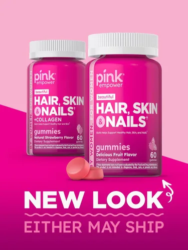 Miniatura 7 de Gomitas de uñas para la piel del cabello, 60 unidades, colágeno grande, vitaminas sin OMG y sin gluten para mujeres, sabor a fresa, de Pink
