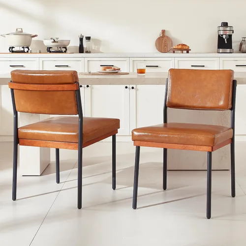 Juego de 2 sillas de comedor modernas, sillas de cocina con cojines gruesos y almohadillas ajustables, sillas de comedor tapizadas de piel sintética
