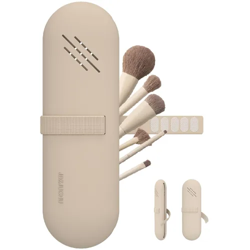Soporte para brochas de maquillaje de viaje, estuche organizador de maquillaje, bolsa de cosméticos, organizador de artículos de tocador, bolsa Nogal