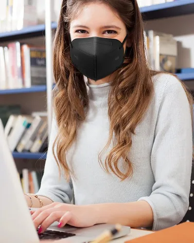 Miniatura 6 de LEMENT 25 piezas de Máscaras faciales KN95, Negro, Máscaras de seguridad para polvo de copa de 5 capas con filtro de eficiencia ≥95%, Máscaras