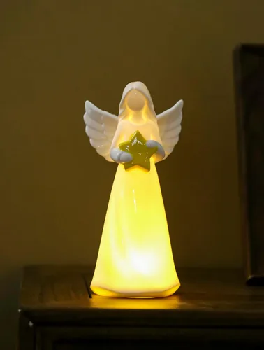 Miniatura 11 de ADAVAS.Y&G Luz nocturna de ángel, regalo cristiano para mujeres, figura de ángel de porcelana con cálido brillo LED, oración y regalo de comodidad
