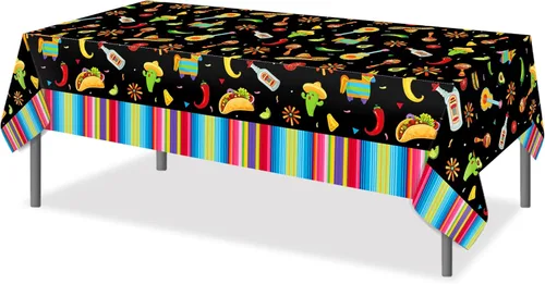 Miniatura 4 de Adirasenotek Mantel de plástico para fiesta mexicana, 3 unidades, 54 x 87 pulgadas, mantel rectangular largo para bufé, fiesta de Cinco de Mayo