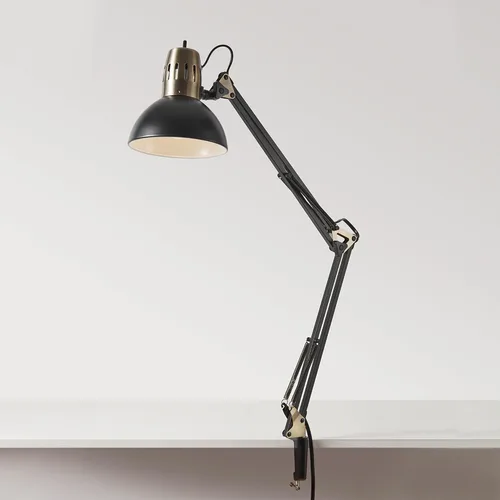 Miniatura 7 de Globe Electric 62000010 Lámpara de escritorio de 32" con múltiples articulaciones con abrazadera metálica, latón mate, acentos blancos, interruptor