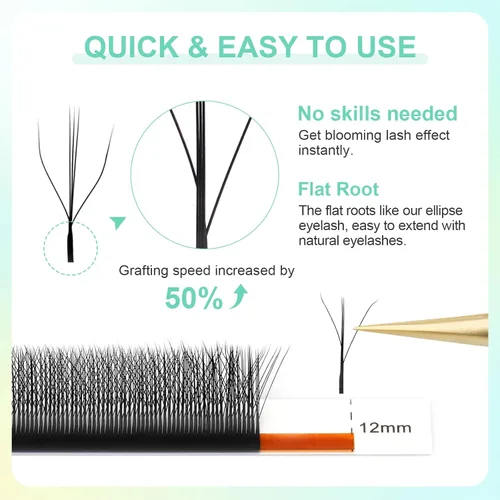 Miniatura 86 de NAGARAKU Extensiones de pestañas falsas en forma de W de 4D, suaves y naturales, con volumen, rizado D, 0.07mm, mezcla de 8-15mm, abanico 0.07-D 4D W