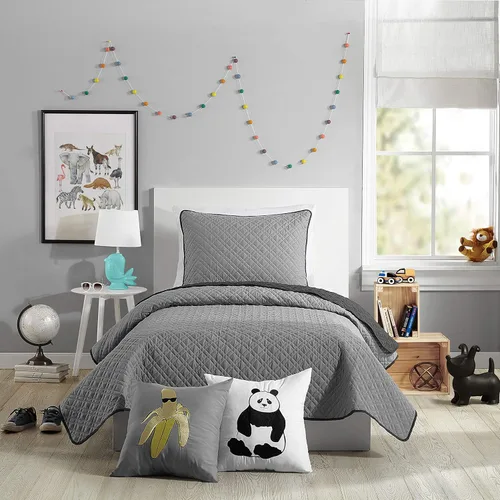 Miniatura 11 de URBAN PLAYGROUND Juego de edredón de todas las estaciones Coty gris - Juego de ropa de cama para niños de 2 piezas de microfibra cepillada suave