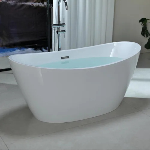 Empava Bañera independiente de 59 pulgadas, bañera acrílica profunda para baño pequeño, fondo plano antideslizante, spa en casa para aliviar el