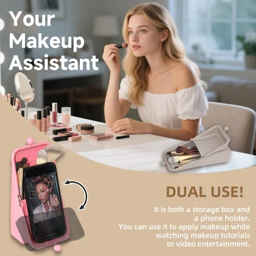 Miniatura 5 de sostenedor del cepillo del maquillaje del silicón, bolso cosmético portátil suave y elegante impermeable del viaje, bolso del maquillaje de pie