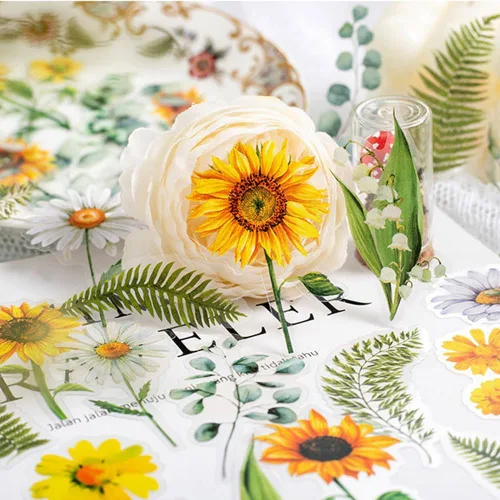 Miniatura 5 de Juego de calcomanías de flores – 140 piezas naturales de hongos florales botánicos, autoadhesivos, álbumes de recortes, calcomanías decorativas
