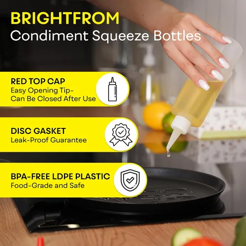 Miniatura 2 de BRIGHTFROM Botellas exprimibles para condimentos, 8 onzas, tapa superior roja, a prueba de fugas, para salsa de tomate, mostaza, jarabe, salsas