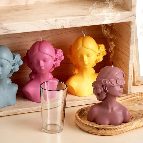 Miniatura 5 de Molde de silicona para velas 3D, moldes de ojos cerrados para niña y niña con los ojos vendados con 2 herramientas extintoras para cera derretida