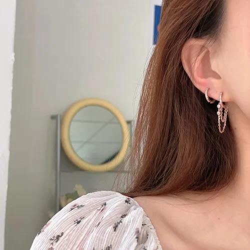 Miniatura 3 de Reffeer Aretes colgantes de cadena de plata de ley 925 para mujeres, adolescentes y niñas