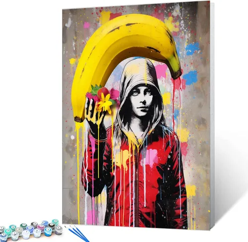 Miniatura 20 de Tucocoo Kits de pintura de globos coloridos por números con pinceles y pigmento acrílico sobre lienzo para adultos, cuadro de calle Banksy Little