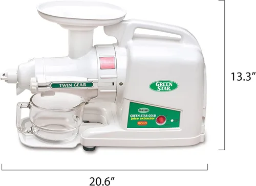 Miniatura 5 de Tribest Green Star GP-E1503-220V Gold Twin Gear - Extractor de jugo, 220 V, no apto para uso en Estados Unidos (cable europeo), color blanco