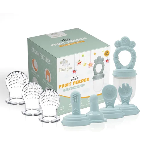 Juego de alimentador de frutas para bebés, alimentador de alimentos frescos de silicona sin BPA con 3 tetinas de repuesto, alimentador de dentición