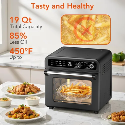 Miniatura 3 de WAA Horno tostador con freidora de aire, combo de horno tostador de 19 cuartos de galón, encimera digital 12 en 1, tostado de convección natural