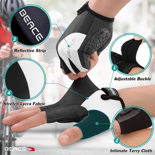 Miniatura 4 de BEACE Guantes de ciclismo, guantes de ciclismo, guantes de ciclismo de medio dedo, guantes de bicicleta de carretera para hombres y mujeres, 0.197