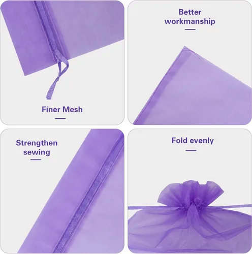 Miniatura 4 de Zwish Paquete de 100 bolsas de regalo de organza de 8 x 12 pulgadas, 10 colores sólidos mezclados para dulces, chocolate, fiesta, Navidad, regalo