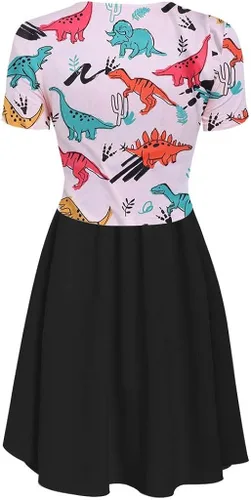 Miniatura 2 de Womens Casual Loose Sundress Short Sleeve Bow Knot Bandage Top Sunflower Print Flowy Pleated Swing Summer Beach Dress