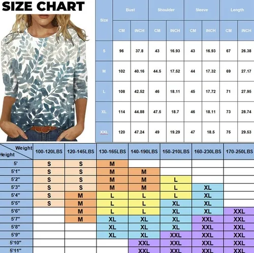 Miniatura 5 de Blusas de verano para mujer 2023, blusas de verano de manga tres cuartos con cuello redondo y estampado casual