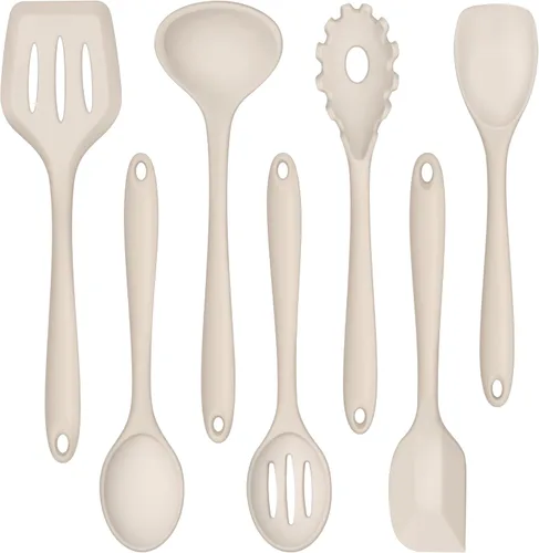 Miniatura 9 de TeamFar Utensilios de cocina, 7 piezas de utensilios de cocina de silicona para hornear, utensilios de cocina antiadherentes con cucharón, espátula