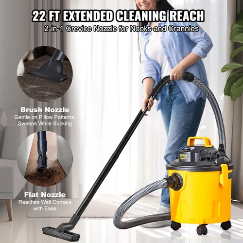 Miniatura 4 de VEVOR Aspiradora de 5 galones para uso comercial, aspiradora húmeda y seca de 6 Peak HP - Potente succión con función sopladora y accesorios 2 en 1