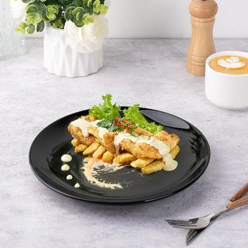 Miniatura 6 de DELLING Platos de porcelana para aperitivos, platos negros de postre y ensalada de 7 pulgadas, platos llanos pequeños para acompañamientos