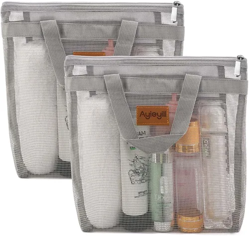 Hommtina 2 bolsas de malla de ducha de secado rápido para colgar artículos de tocador y baño organizador para viajes y natación con cremallera (2