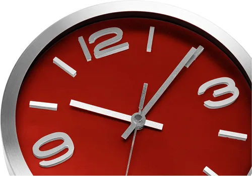 Miniatura 3 de Bernhard Products Reloj de pared de metal, moderno, plateado y vino, 10 pulgadas, silencioso, sin tictac, redondo, color rojo, elegante, cuarzo