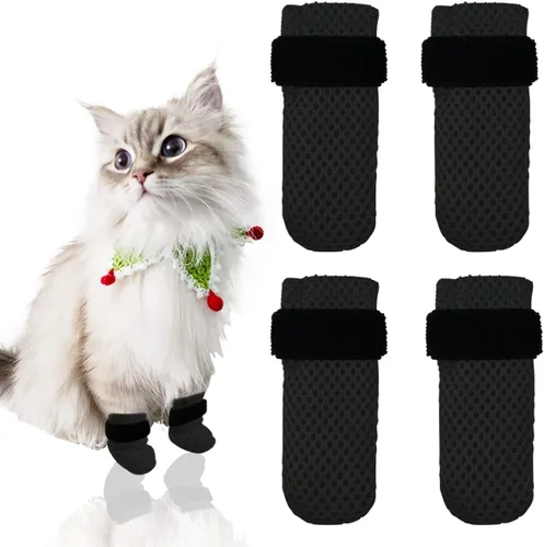 Miniatura 9 de 4 guantes para gatos para evitar arañazos, zapatos de malla transpirable para gatos, guantes ajustables antiarañazos, adecuados para gatos al Negro