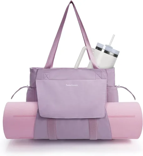 Miniatura 12 de sportsnew Bolsa para esterilla de yoga, bolsas de gimnasio para mujeres y hombres con bolsillo impermeable y gancho y bucle, almacenamiento de Gris
