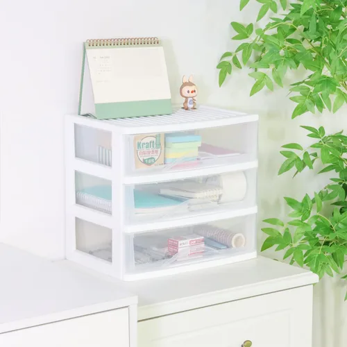 Miniatura 4 de BYCY Almacenamiento apilable de plástico con 3 cajones, organizador de maquillaje de baño blanco con cajones anchos transparentes, organizador