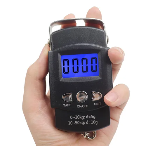 Miniatura 4 de Báscula de pesca, máx. 110 libras110.2 lbs, balanza de equipaje retroiluminada, pantalla LCD portátil, balanza digital para colgar con cinta métrica.