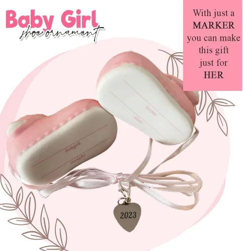 Miniatura 2 de Ganz Zapatos de bebé niña adornos personalizados rosa fechado 2023 botines de adorno de la primera Navidad para nuevos padres, nacimiento