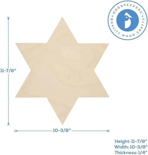 Miniatura 5 de Recorte de madera de la estrella de David de 11-7/8 pulgadas x 10-3/8 pulgadas, paquete de 6 recortes de madera sin terminar para decoraciones