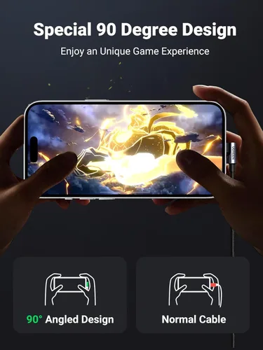Miniatura 3 de UGREEN Cable USB a USB C de 90 grados, cable de carga rápida USB C compatible con iPhone 16/16 Plus/16 Pro/16 Pro Max/15/Samsung Galaxy