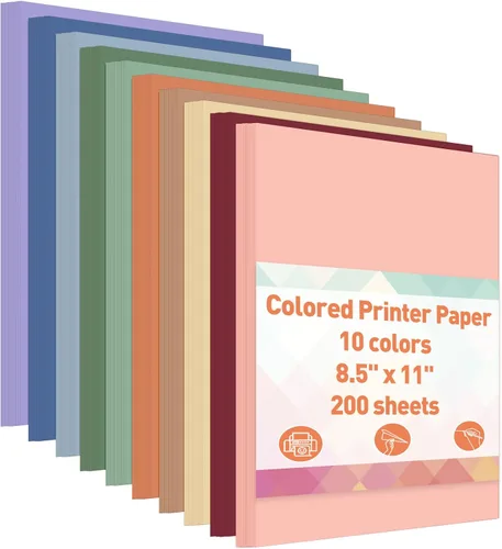 MAXECHO Papel de copia e impresión a granel de 8.5 x 11 pulgadas, 200 hojas, 10 colores surtidos, papel de impresora de papel de computadora