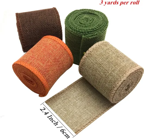 Miniatura 2 de Rollos de cinta de arpillera, cinta de arpillera natural, naranja, marrón, verde oliva, yute, para decoración de manualidades de Navidad, boda
