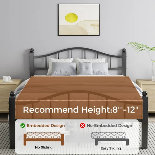 Miniatura 3 de Marco de cama de tamaño completo con cabecero, diseño libre de ruido y espacio de almacenamiento debajo de la cama, marco de cama de metal Negro
