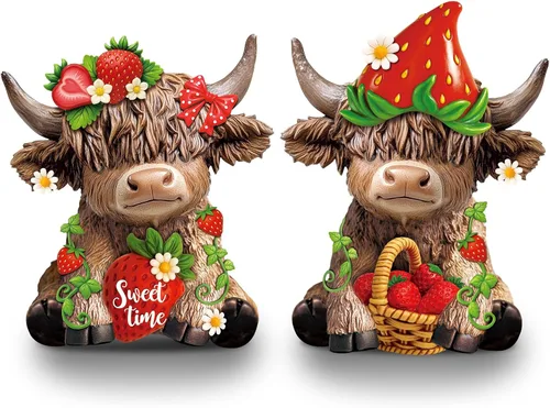 Miniatura 8 de Karenhi 2 piezas de figuritas de vaca de las Tierras Altas para el Día de la Madre, figuritas de gnomo de vaca con flores y corazón de MADRE