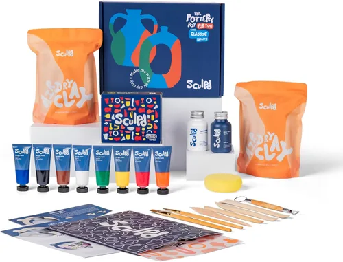 Miniatura 10 de Sculpd - El kit original de cerámica - Kit completo de arcilla seca al aire para adultos incluye herramientas de escultura, barniz, pinceles