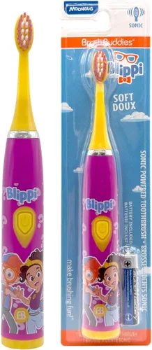 Brush Buddies Blippi Cepillo de dientes eléctrico para niños, cepillo de dientes sónico alimentado por batería, cerdas suaves, cepillo de dientes